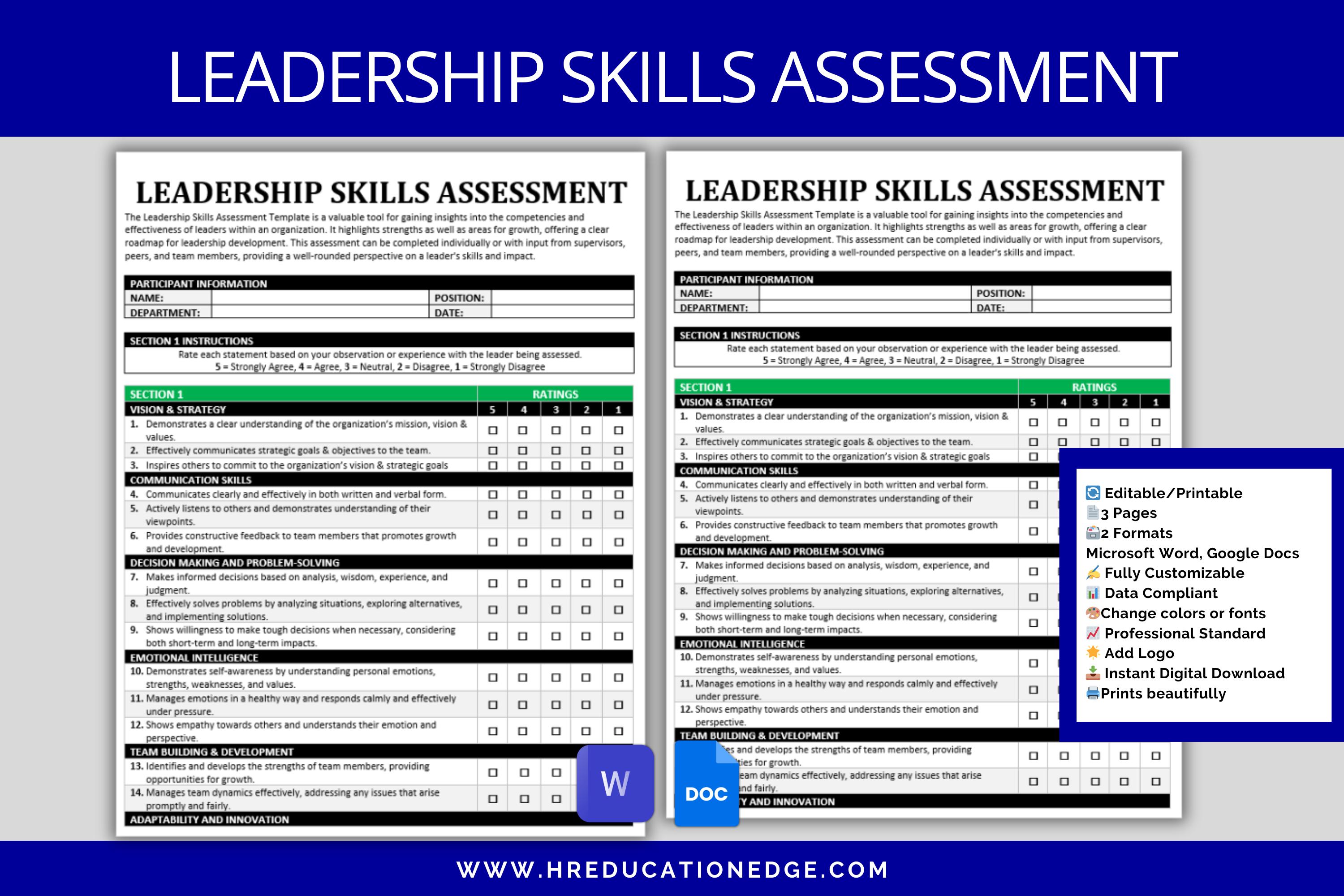 Leader Development Assessment Leadership Skills Assessment: Leader Development Plan (digital Download ...