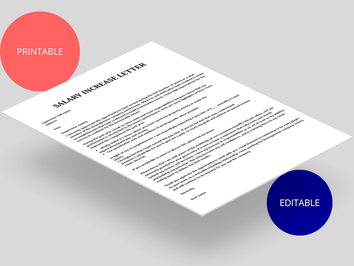 Salary Increase Letter Template: Employee Raise Request Etsy Salary Increase Letter Template: Employee Raise Request Etsy