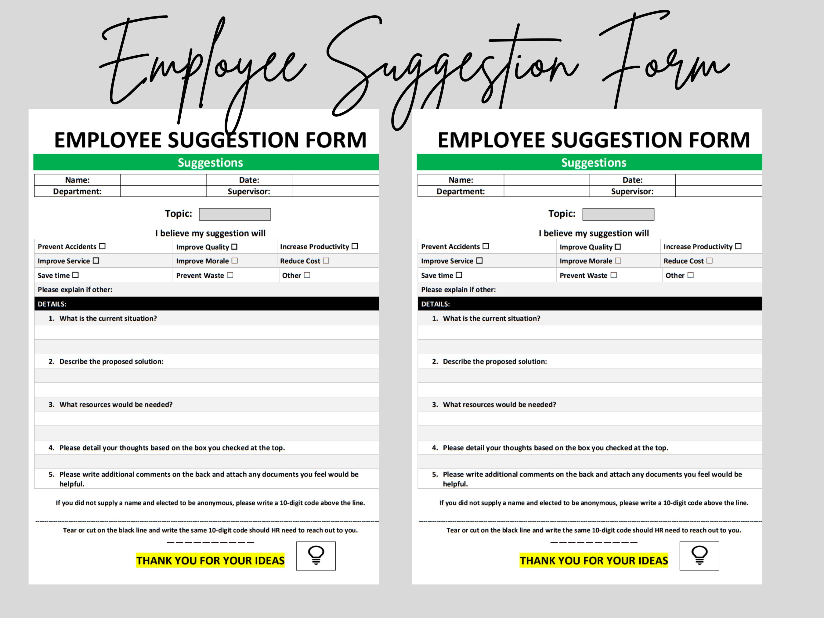 Employee Suggestion Form Editable Word Template Suggestion Etsy Australia