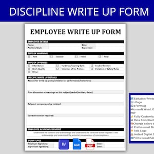 Employee Write Up Form: HR Disciplinary Warning Template (Editable Word)
