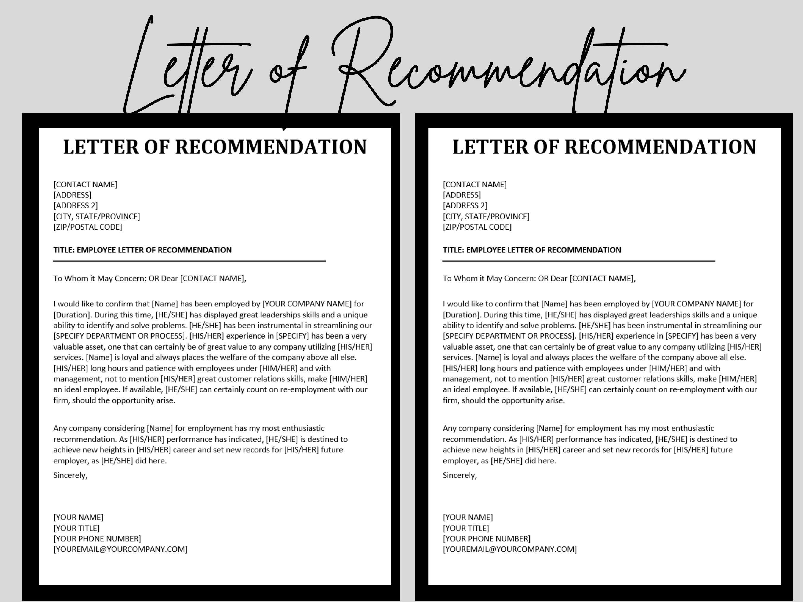 Letter of Recommendation HR Templates Human Resources - Etsy