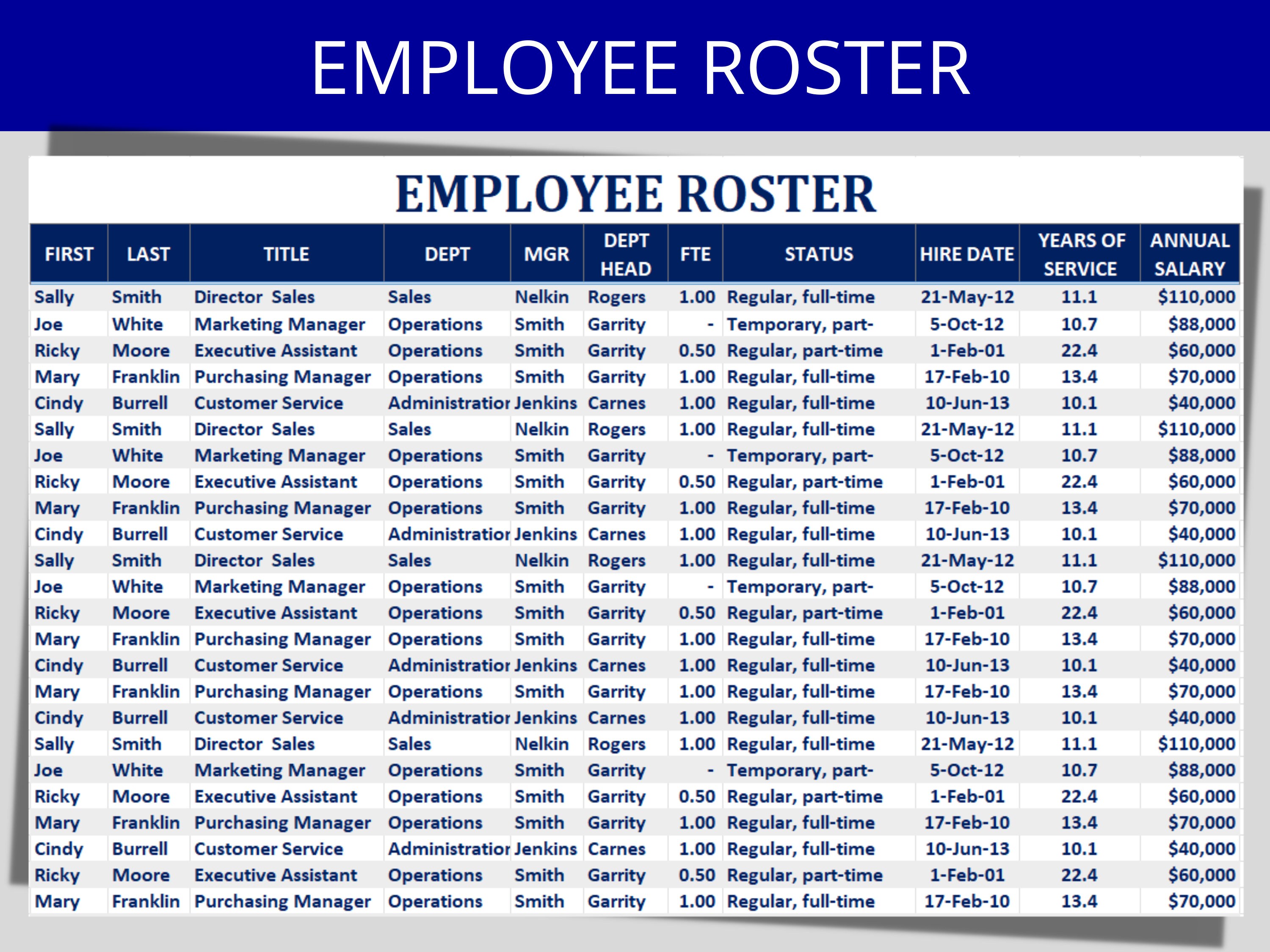 Employee Roster Excel Template Comprehensive Staff List 42 OFF