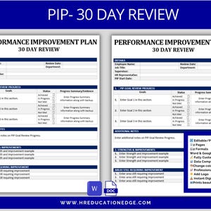 Performance Improvement Plan Template: 30-Day Review, Employee Evaluation (Word & Google Docs)