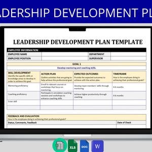 Leadership Development Plan Template: Employee Goals & Skills (Word, Excel, Google Docs and Sheets)