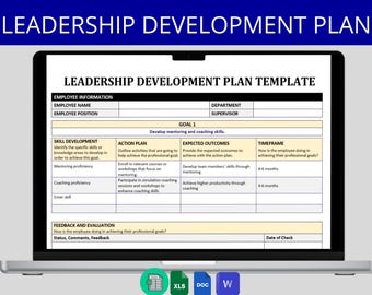 Leadership Development Plan Template | Employee Leadership Goals & Skills | Leader Manager Training Coaching Action Plan Excel Google Sheets