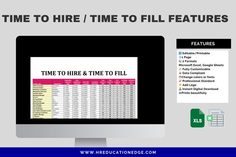 Time to Hire & Fill Excel: HR KPI Dashboard (digital Download) - Etsy