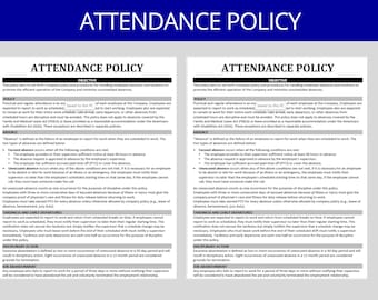 Employee Attendance Policy: Editable HR Procedure | Human Resources Template | Policy Implementation Guide | HR Forms