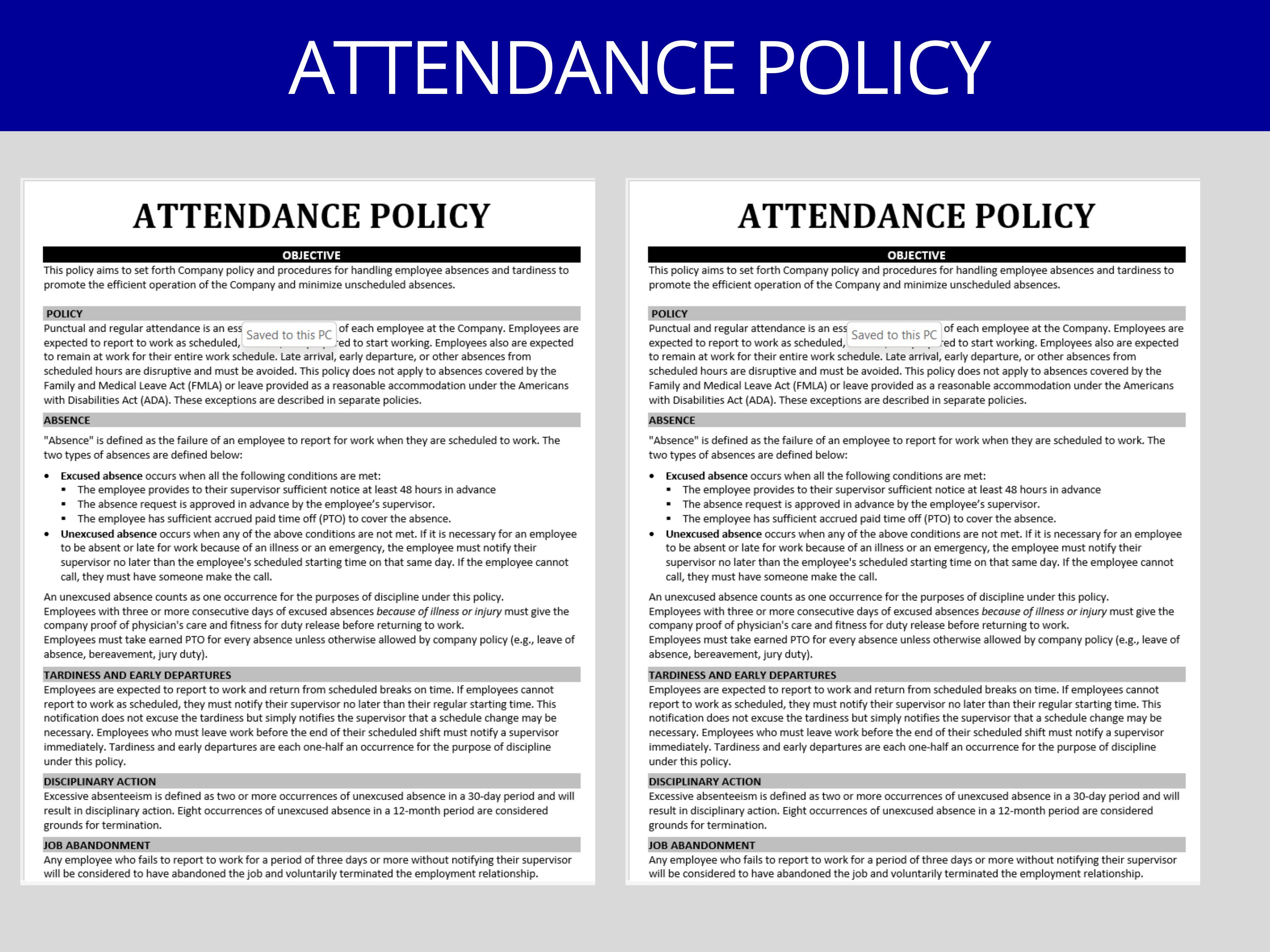 Employee attendance policy editable hr procedure human etsy canada