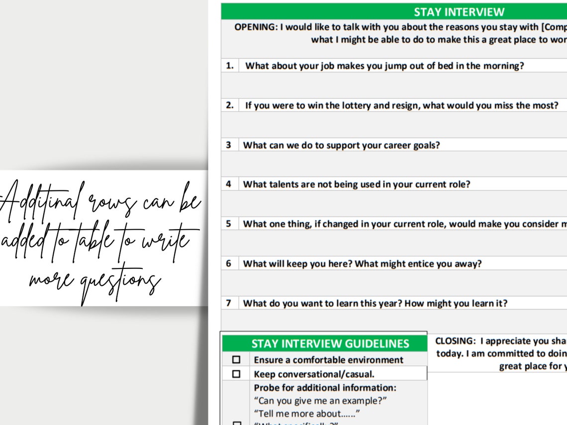 Employee Stay Interview Template / Mini Checklist /guidelines Etsy Employee Stay Interview Template / Mini Checklist /guidelines Etsy