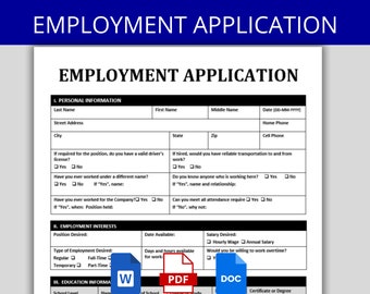 Employment Application, Employee Application Form, Job Application, New Hire Onboarding Paperwork Packet HR Template Human Resource Document
