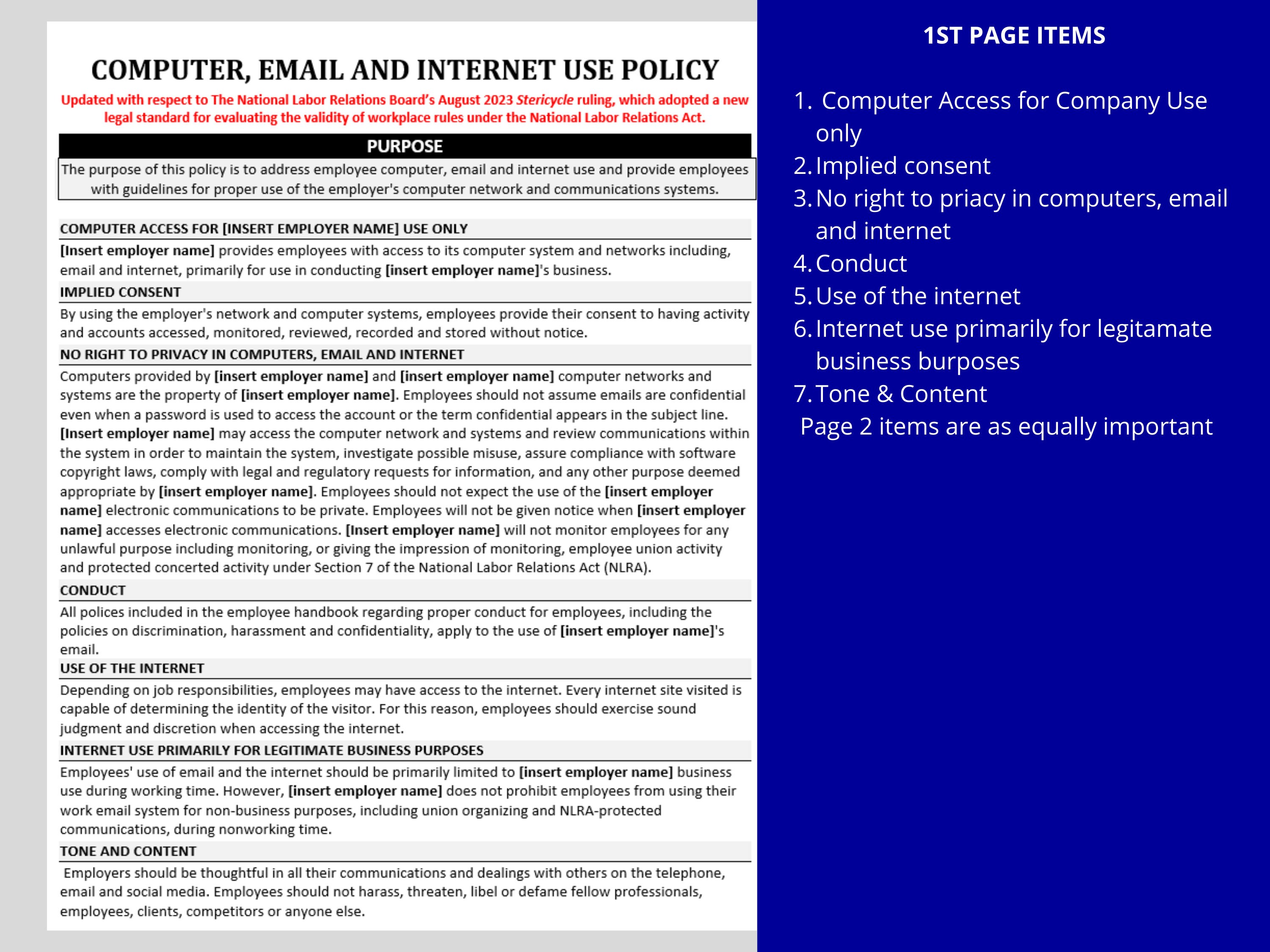 Workplace Computer & Email Use Policy: HR Template (digital Download ...