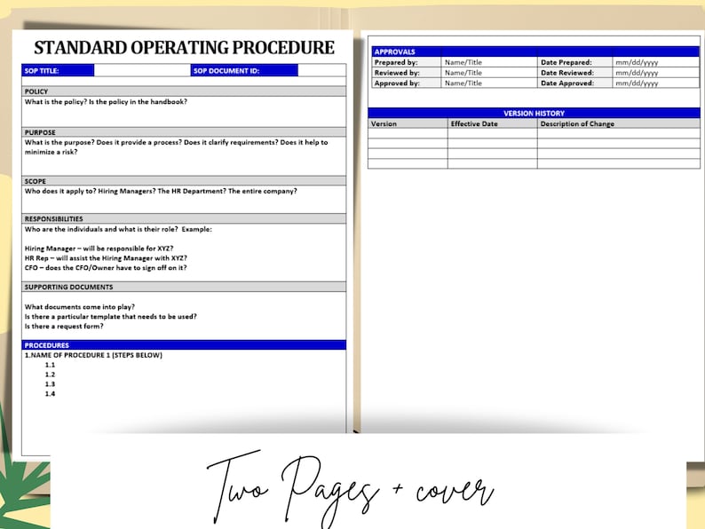 SOP Template Standard Operating Procedure Human Resources - Etsy