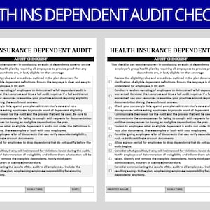May include: A checklist for conducting a health insurance dependent audit. The checklist includes steps for reviewing eligibility rules, conducting a random sampling of employees, and communicating the results of the audit to all employees.