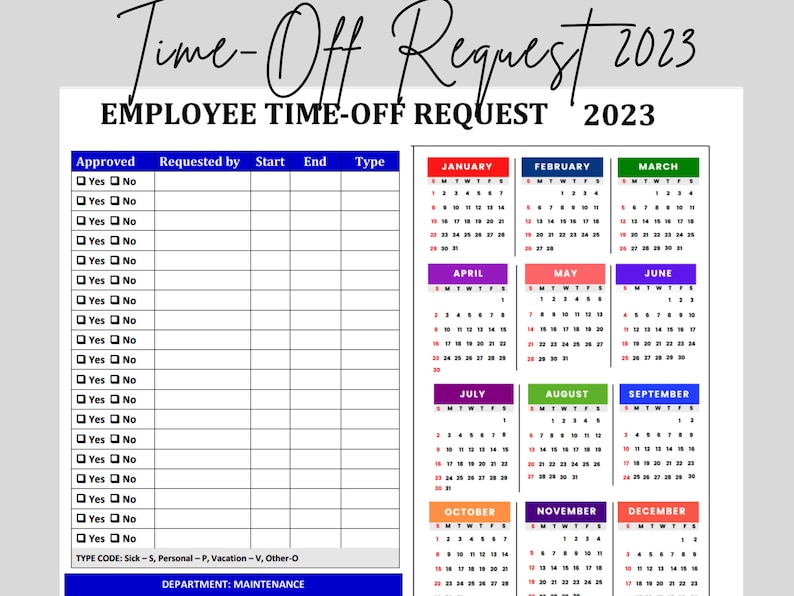 Time Off Calendar Template 2023