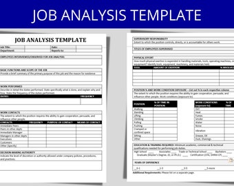 Job Analysis Template: HR Job Description Tool (Digital Download)