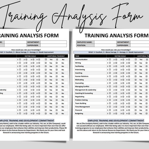 Training Needs Analysis Template Editable HR Form Employee Etsy UK