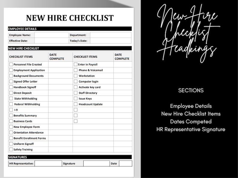 New Hire Checklist Employee Onboarding Checklist HR New Hire Form