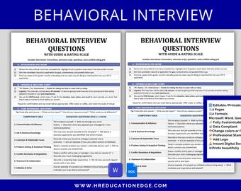 Behavioral Interview Questions Template: STAR Method & Rating Grid (Word and Google Docs Digital Download)