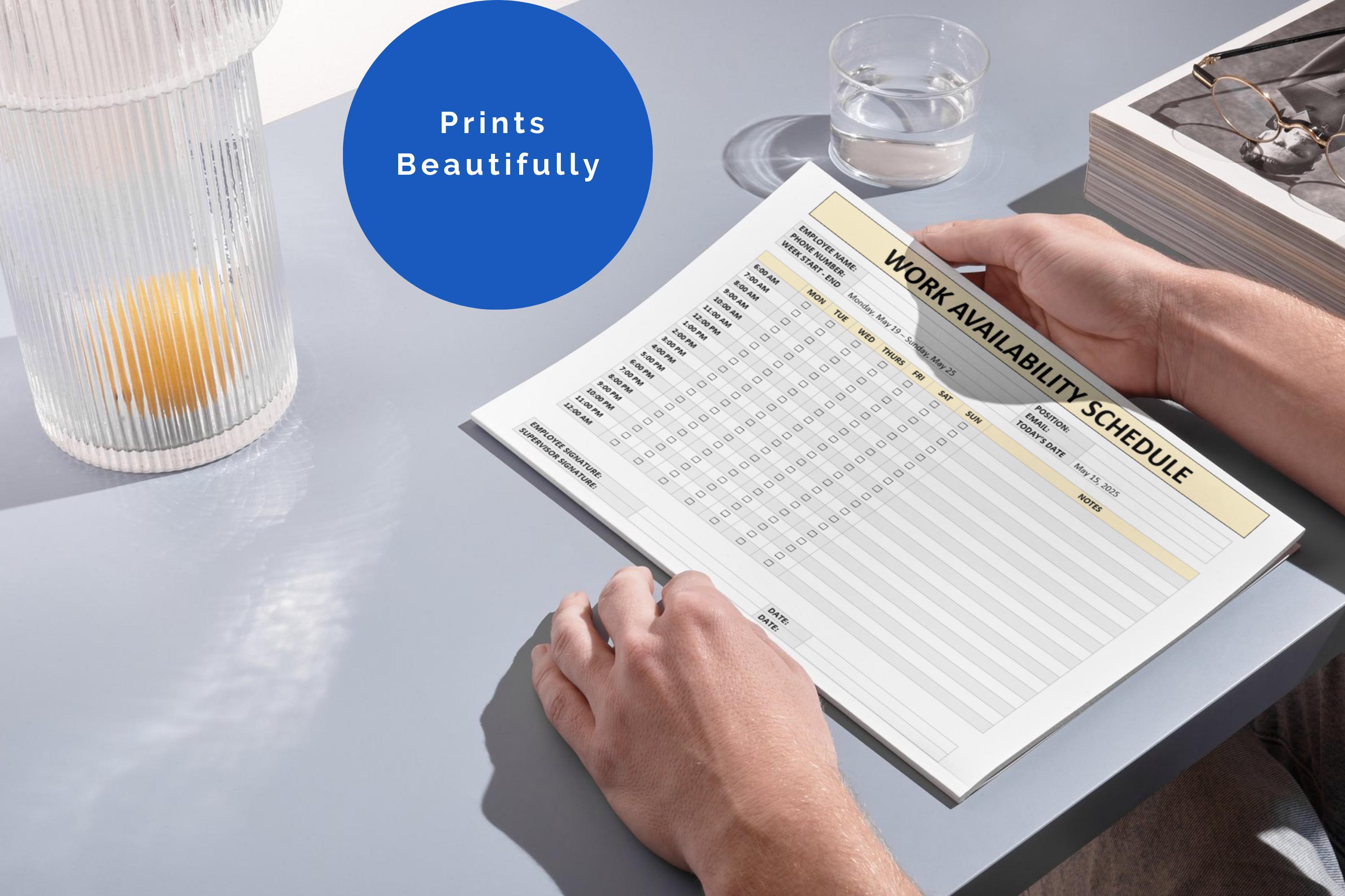 Employee Work Availability Form: Weekly Schedule Template (word, Excel ...