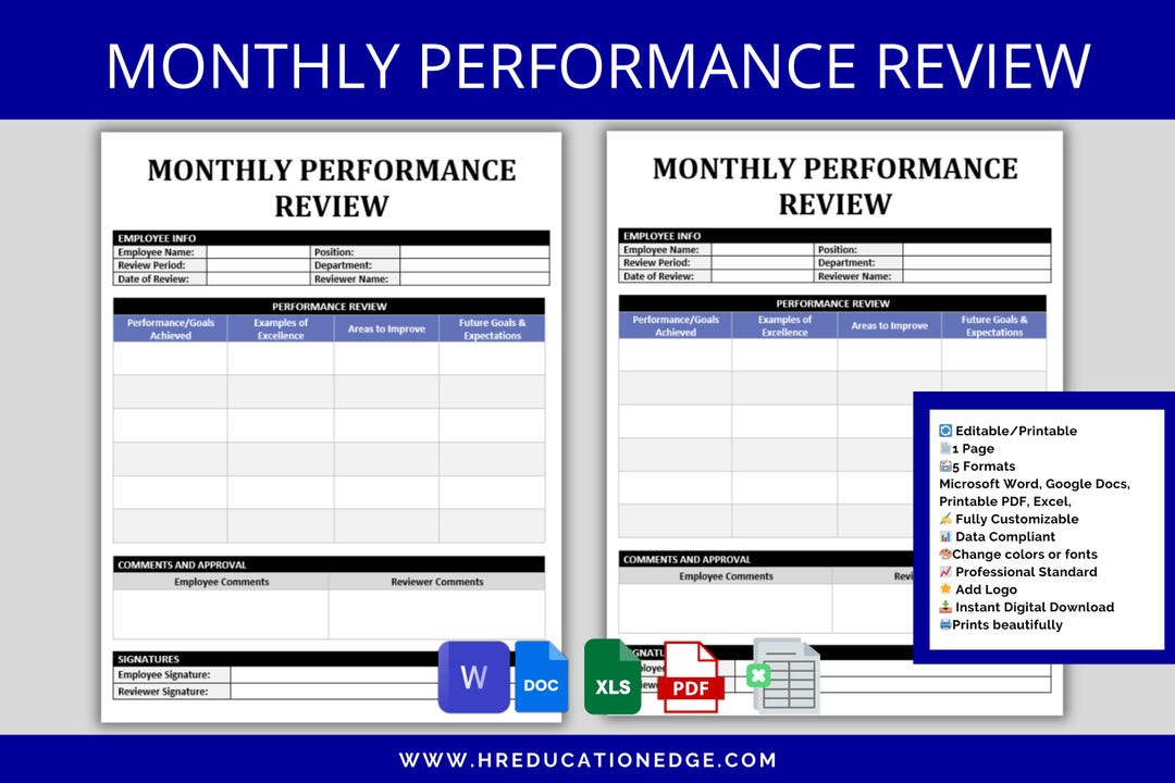Performance Review Template Monthly | Employee Feedback, Goals ...