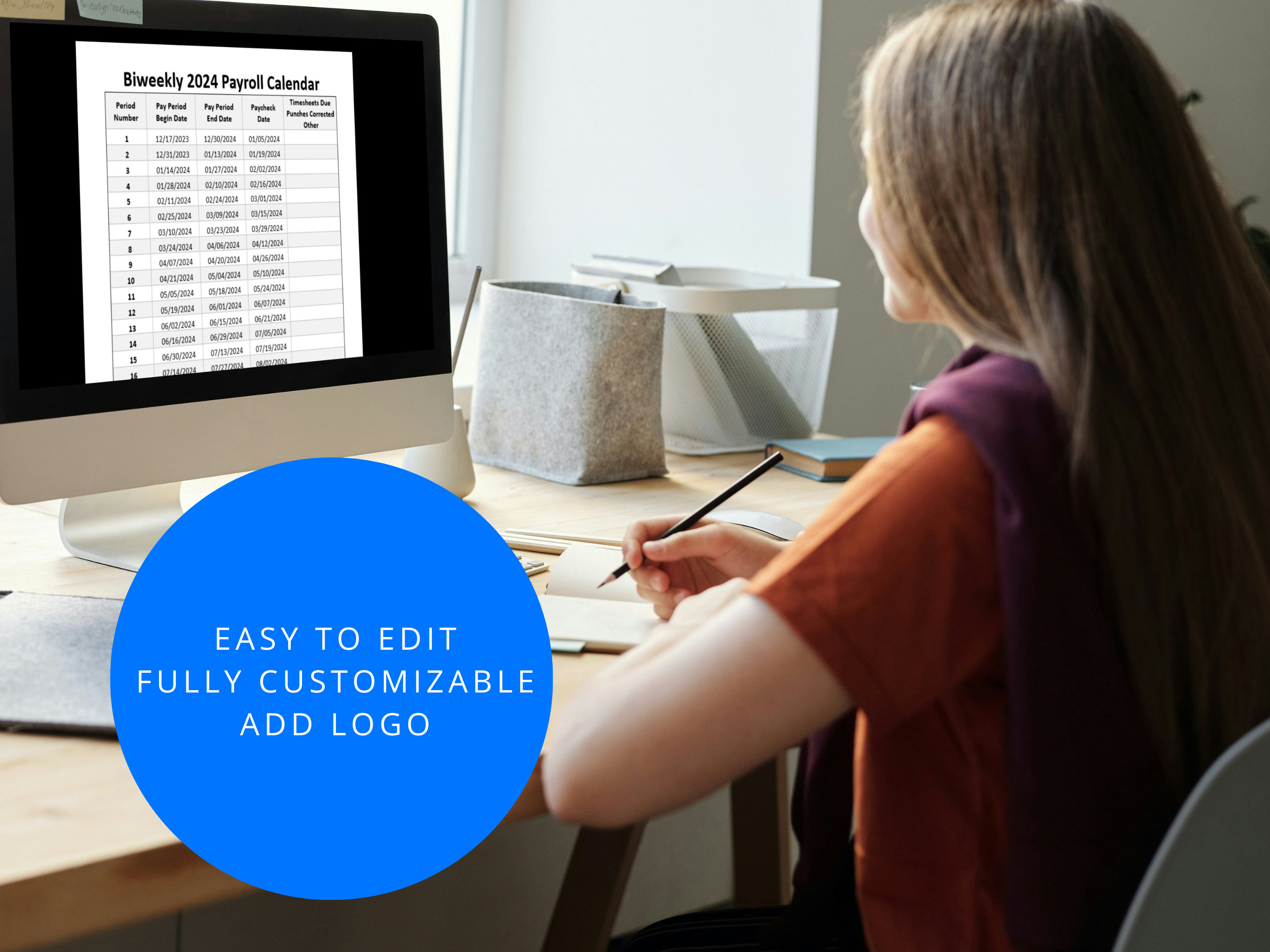 Biweekly Payroll Calendar 2025 MS Editable Word Pay Period Start & End