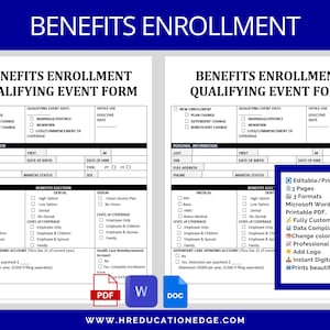 Employee Benefits Enrollment Form: HR Template (Digital Download)
