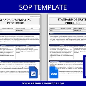 SOP Template | Standard Operating Procedure | Human Resources | HR SOPS | Training Templates | Employee Policy & Employment Procedures