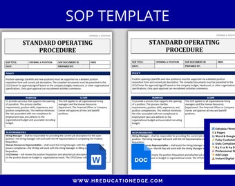 SOP Template | Standard Operating Procedure | Human Resources | HR SOPS | Training Templates | Employee Policy & Employment Procedures