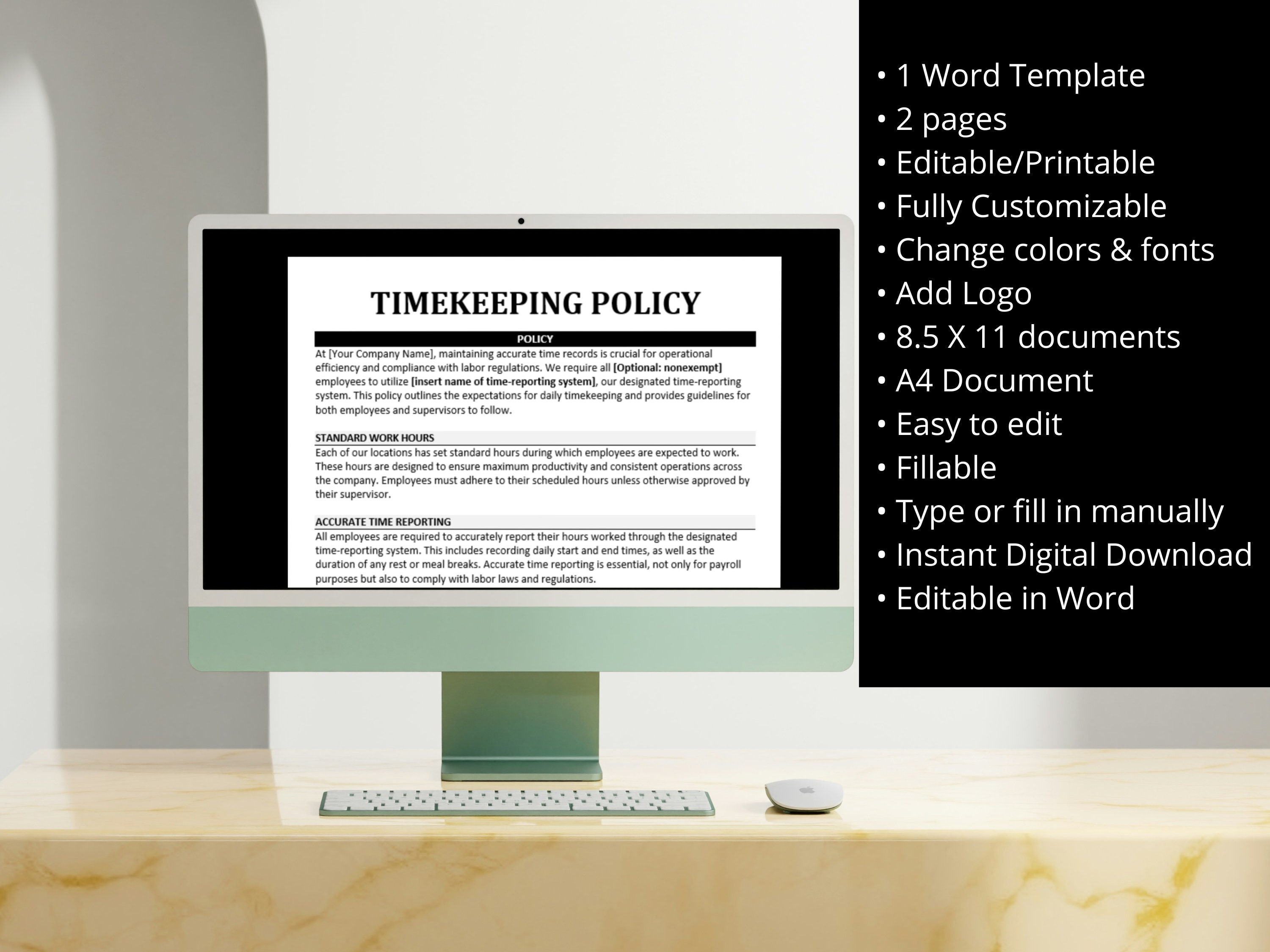 Timekeeping Policy Template: HR & Payroll Compliance (digital Download ...