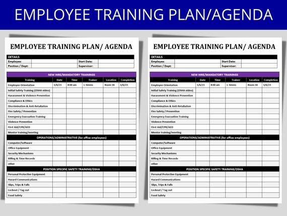 Employee Training Plan Template Training Tracker New Hire Schedule New Hire  Onboarding Agenda HR Documents Human Resource Form - Etsy