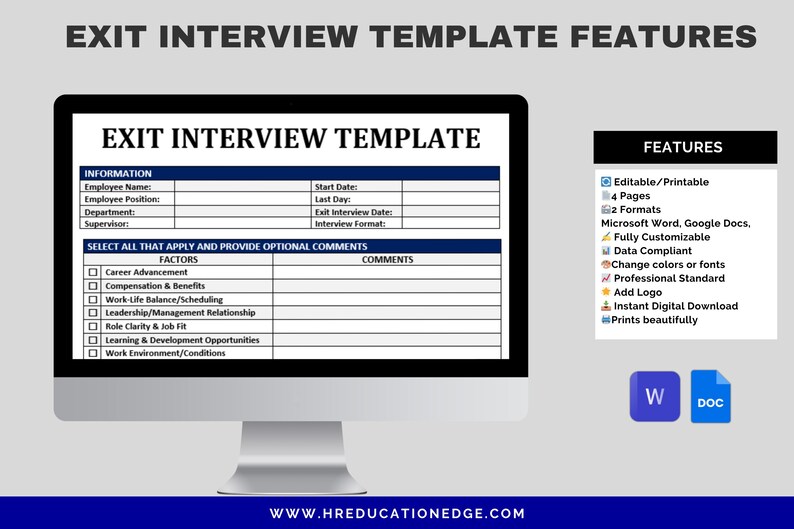 Exit Interview Questions Template: Employee Offboarding, Employee Termination Form | Google Docs & Word | Human Resources image 2