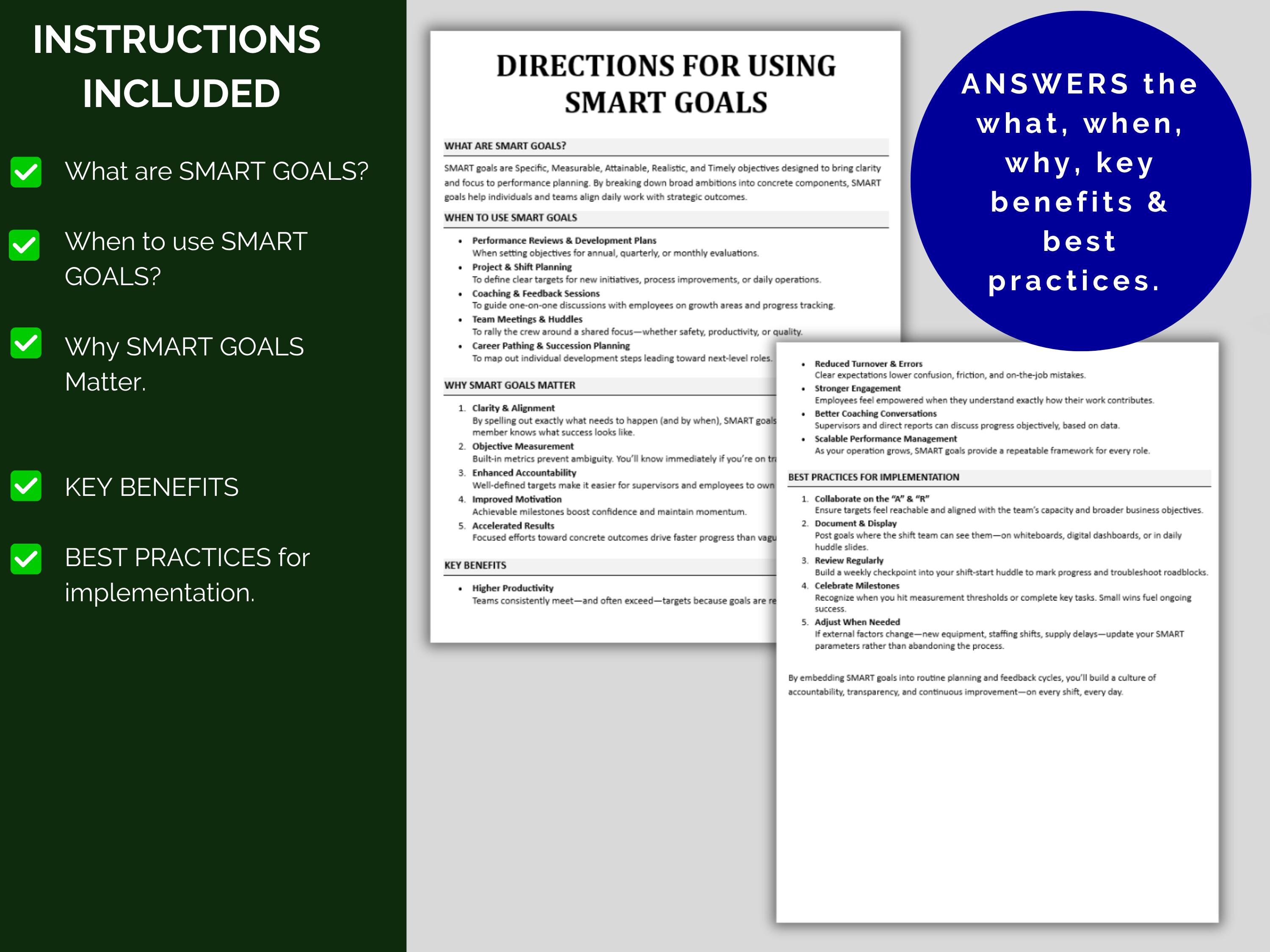 Smart Goals Performance Review SMART Goals Template: Employee Performance Review Worksheet (PDF, Excel ...