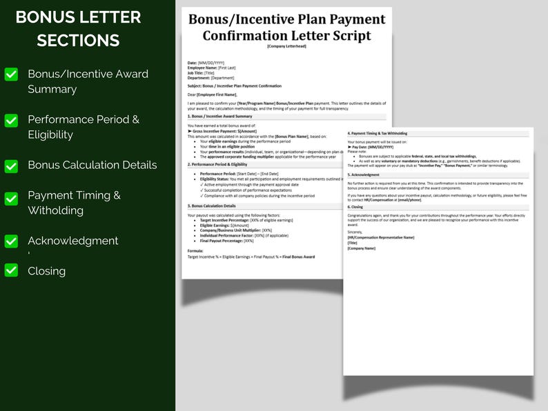 Bonus Letter Template | Employee Incentive, HR Form (digital Download ...