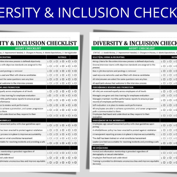 Diversity and Inclusion Checklist: D&I Audit | Workplace Diversity | HR Templates | Human Resources Form | Diversity Policy / Procedures