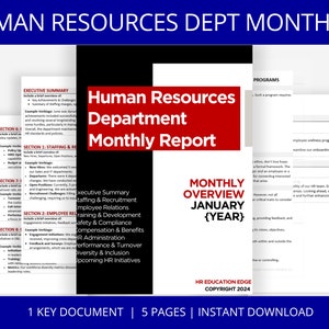 HR Department Monthly Report Template: Analysis & Metrics (Digital Download)