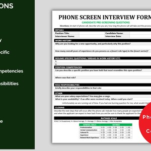 Phone Interview Form Template: Candidate Screening (digital Download ...