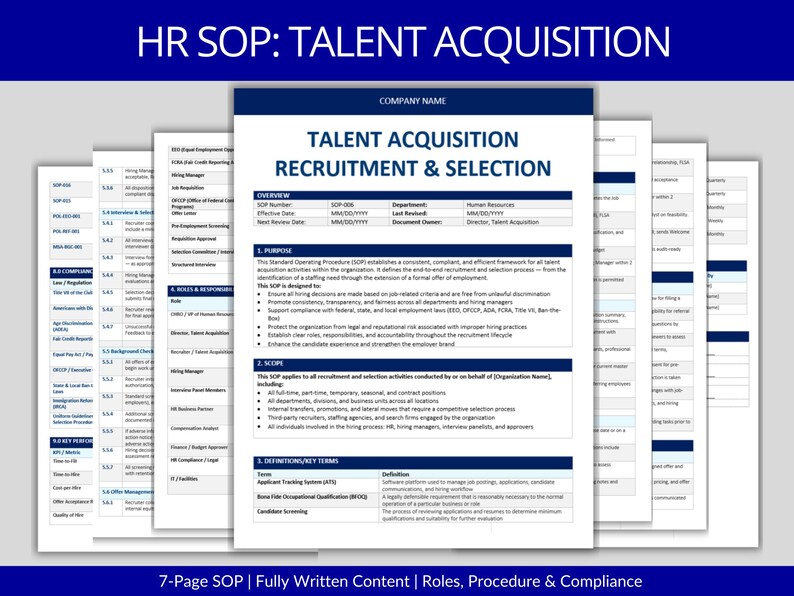 Process Specification Document Example Talent Acquisition HR SOP | Recruitment & Selection Process Template ...