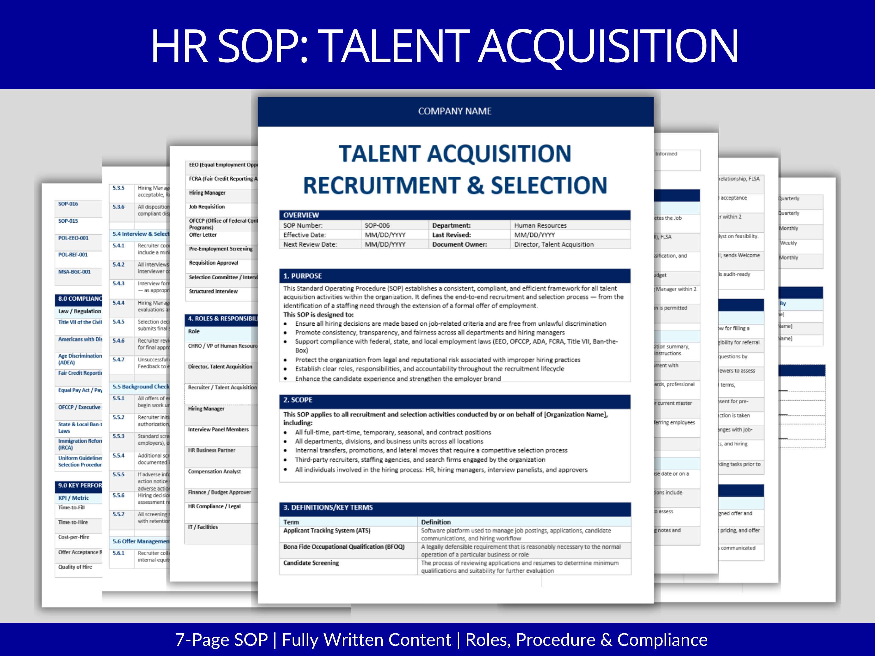 Recruiting Sop Example Talent Acquisition HR SOP | Recruitment & Selection Process Template ...