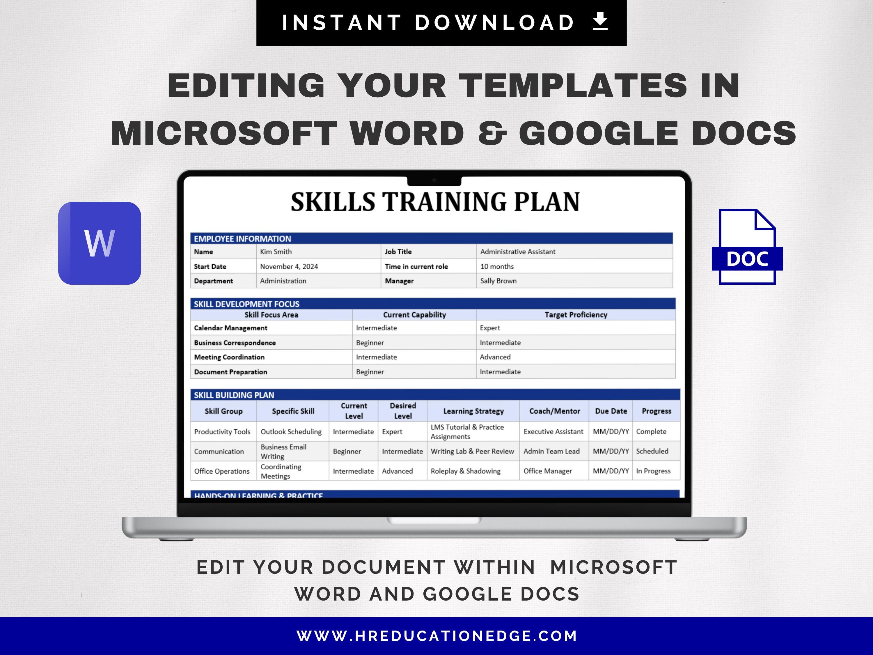 Skills Training Plan Template: Employee Development, HR (word, Excel ...