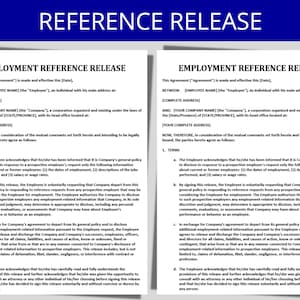 Employee Reference Release: MS Editable Word | HR Template | Human Resources Form | Employment Document