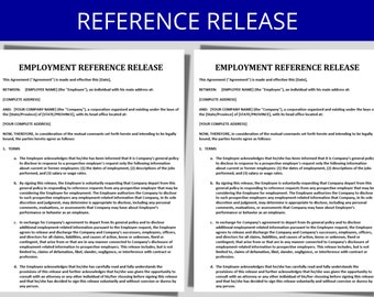 Employee Reference Release: MS Editable Word | HR Template | Human Resources Form | Employment Document