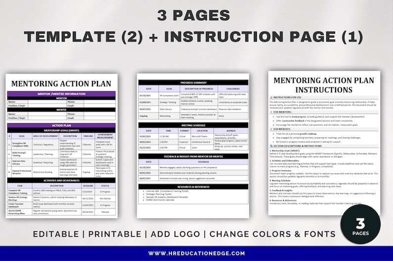 Mentoring Action Plan Template: SMART Employee Goals (word & Google ...