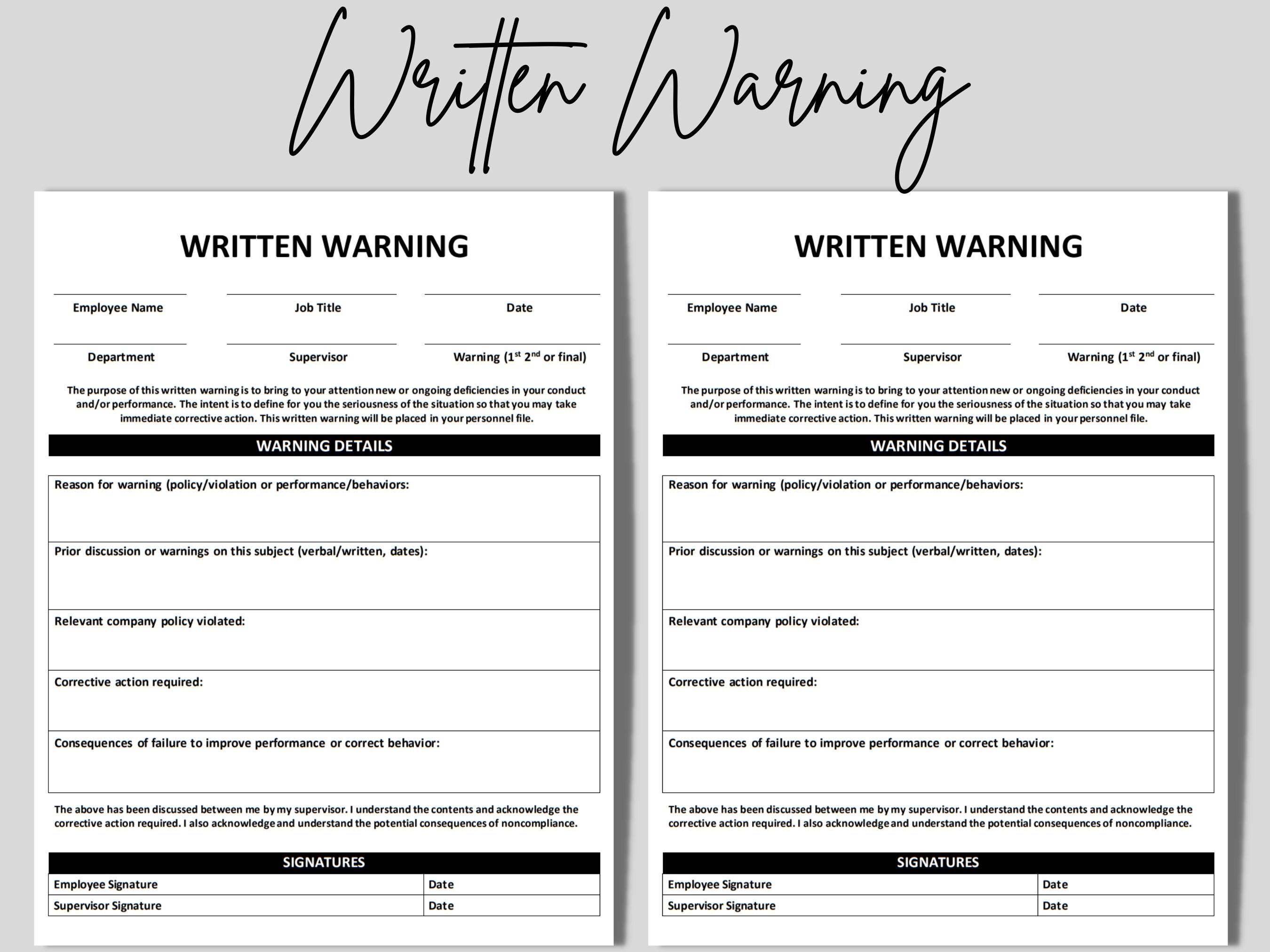 employee disciplinary warning write up disciplinary form etsy