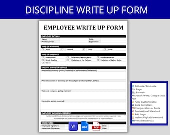 Employee Write Up Form: Disciplinary Action Template (Word, Google Docs, PDF)