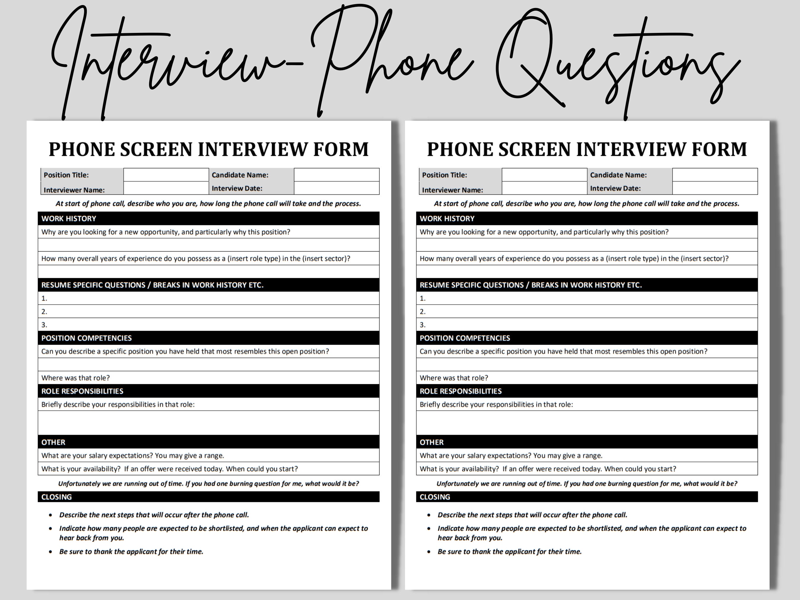 Interview Template Human Resources Interview Questions and Etsy