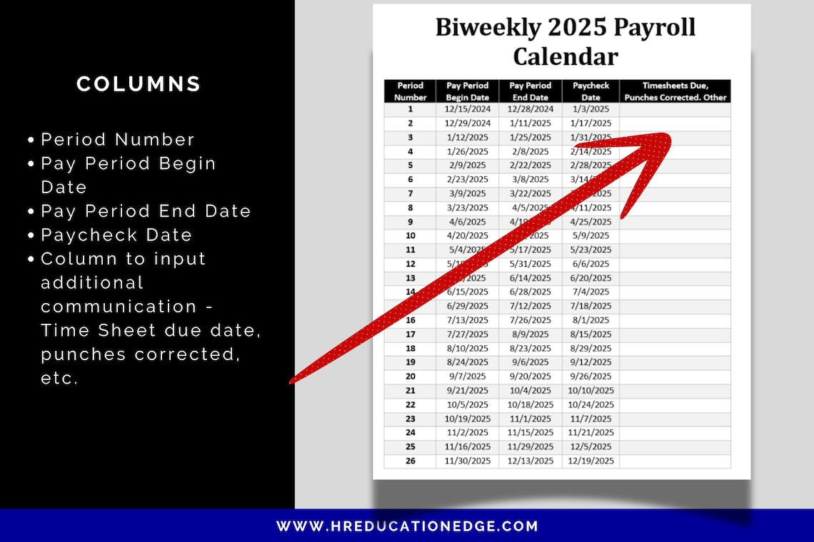 Biweekly Payroll Calendar 2025: Editable & Printable (excel, Google ...