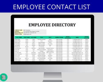 Excel Employee Directory Template: HR Staff Contact List (Digital Download)