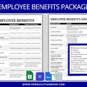 Employee Benefits List Template: HR Onboarding, Open Enrollment (Word, Excel, Google Docs & Google Sheets)