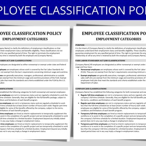 Employee Classification Policy Template: Editable HR Word Form (Digital Download)