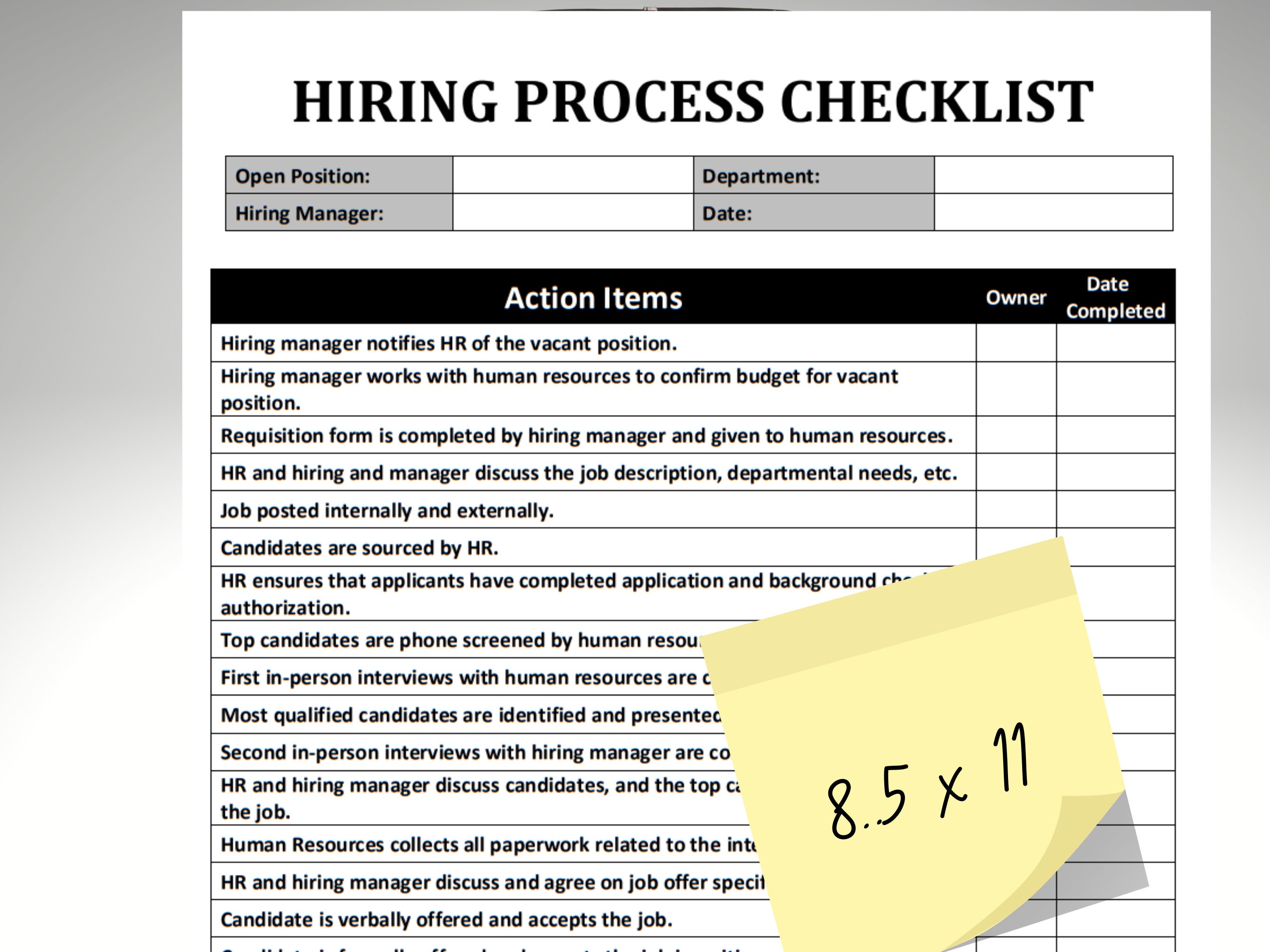 Process Checklist Template Excel